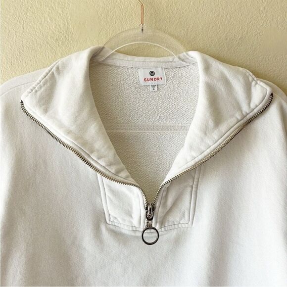 Anthropologie Sundry Semi Cropped Collared Quarter Zip Pullover - Picture 2 of 8